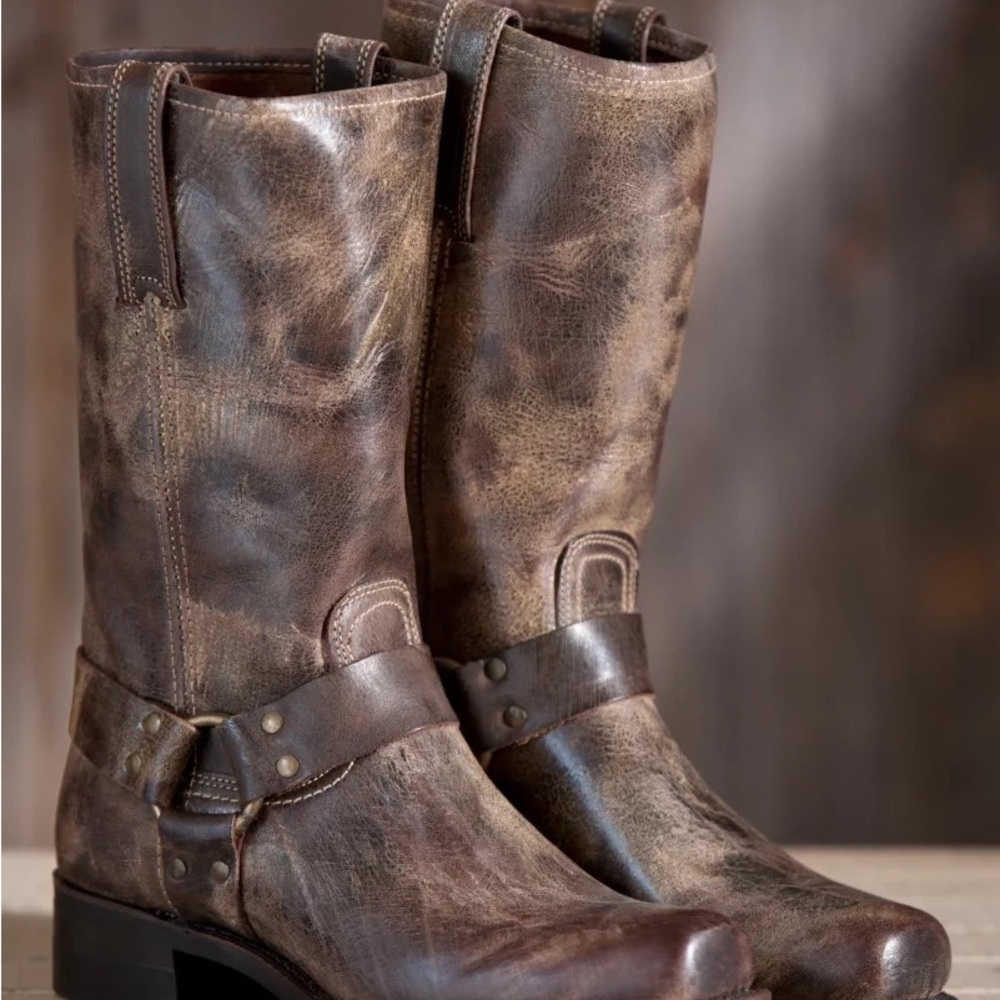 Frye Harness 12" Boots Patina Gaucho Brown Size 9.5 M Label Made in USA